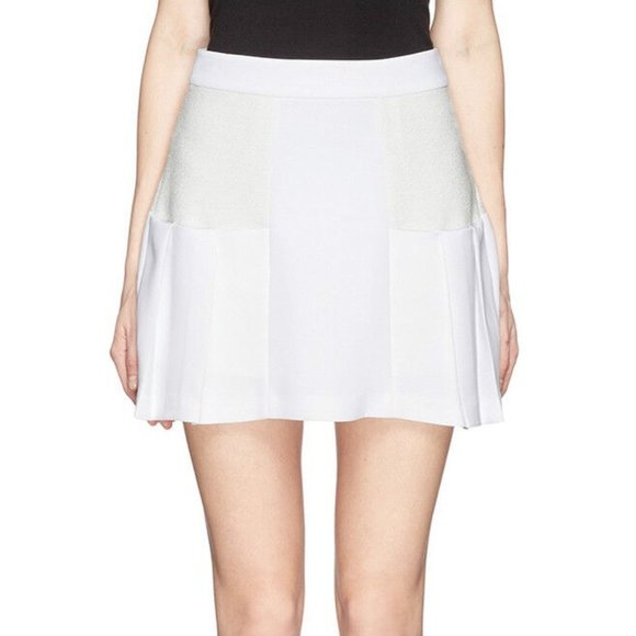 ALICE + OLIVIA New Pleat Flair Mini Skirt Contrast Knit White Size 8 Women's - Picture 2 of 11